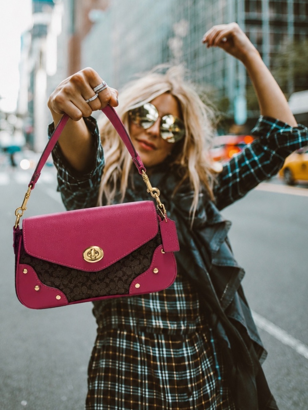Like NEW COACH Millie Shoulder Bag Signature Leather Elegant Pink Dark Berry